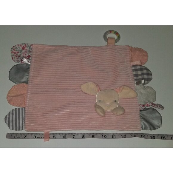 Modern Baby Bunny Lovey Pink Cream Ribbed Rattle Security Blanket Baby Toy - Picture 5 of 10